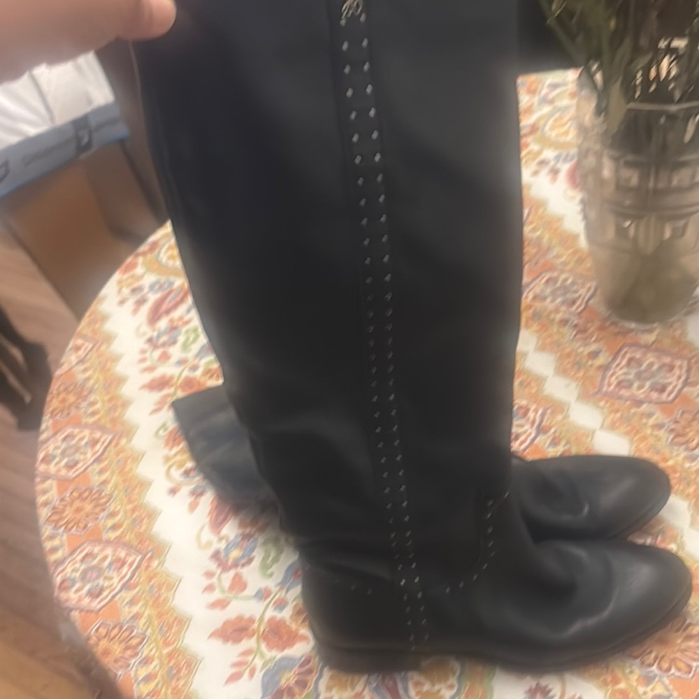 Black Knee-High Boots with Studded Detail